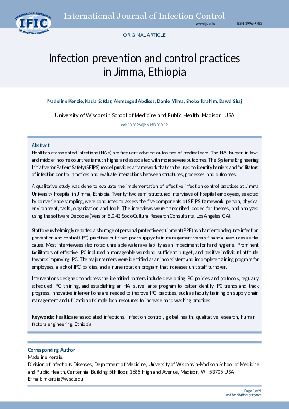 (PDF) Infection control practices in Jimma, Ethiopia Alemseged