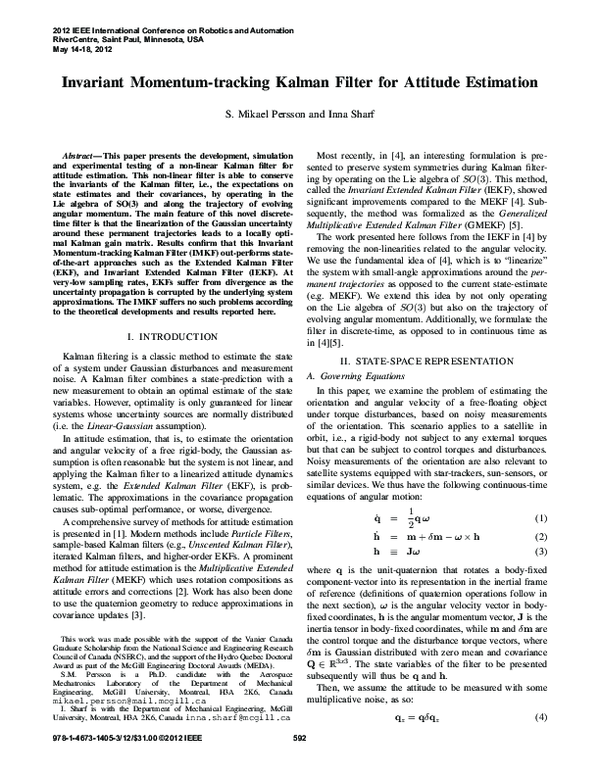 (PDF) Invariant Momentum-tracking Kalman Filter for attitude estimation