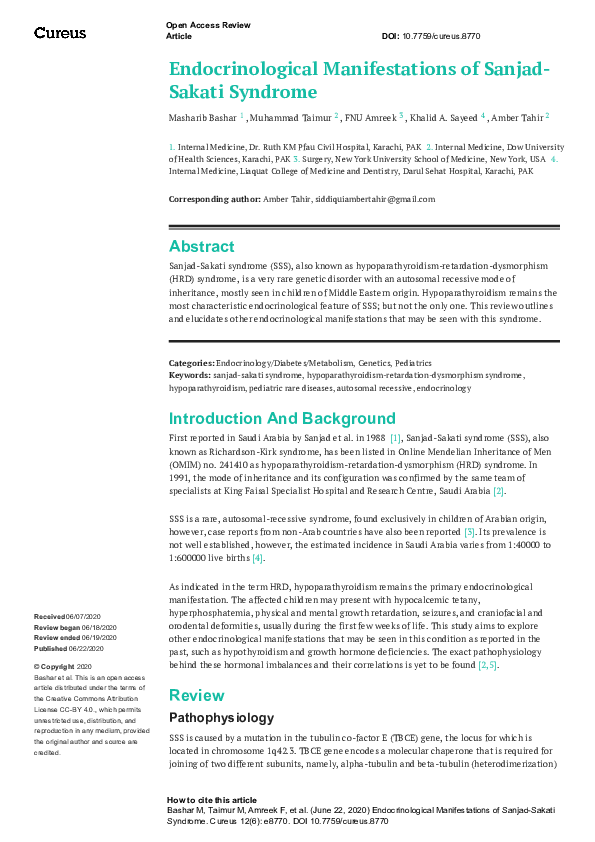 (PDF) Endocrinological Manifestations of Sanjad-Sakati Syndrome