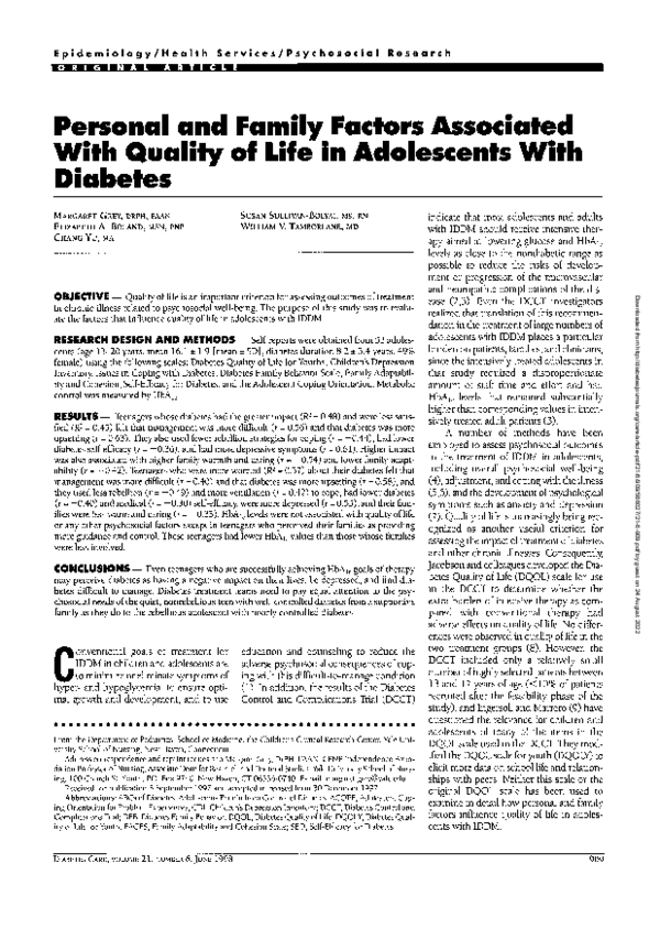 (PDF) Personal and Family Factors Associated With Quality of Life in ...