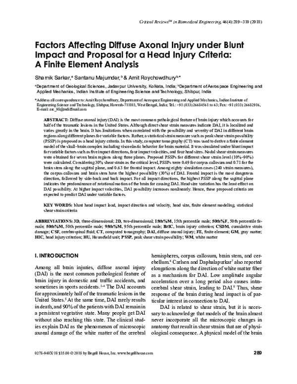 (PDF) Factors Affecting Diffuse Axonal Injury under Blunt Impact and ...
