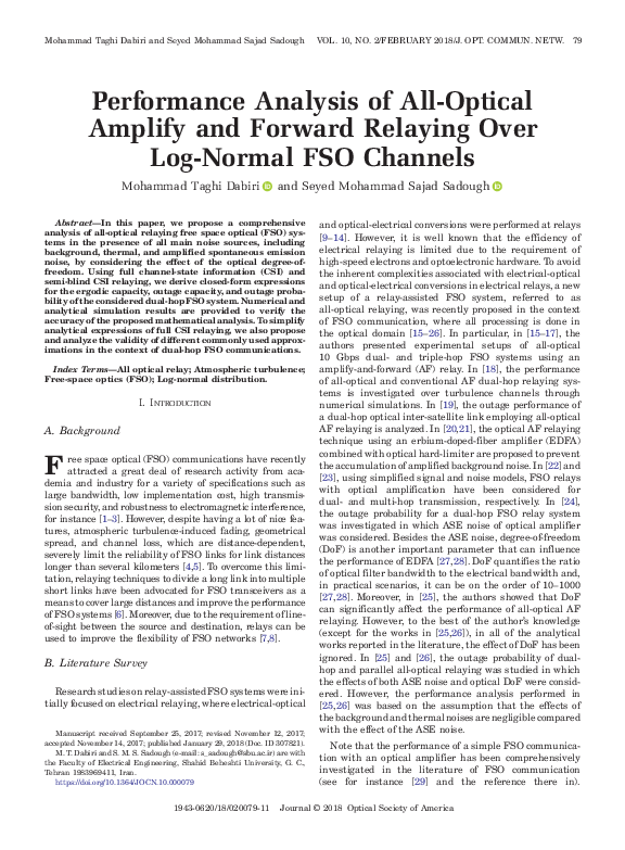 (PDF) Performance analysis of all-optical amplify-and-forward FSO ...