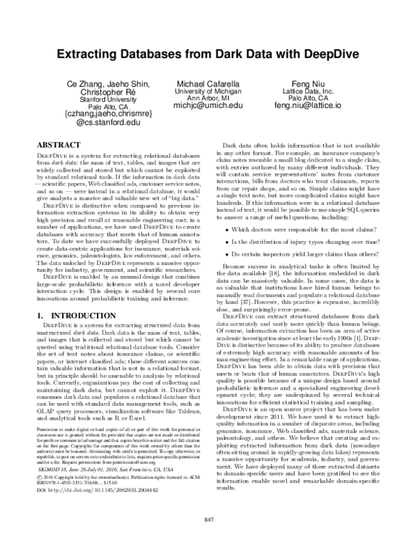 (PDF) Extracting Databases from Dark Data with DeepDive