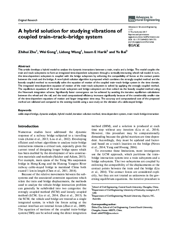 (PDF) A hybrid solution for studying vibrations of coupled train–track ...