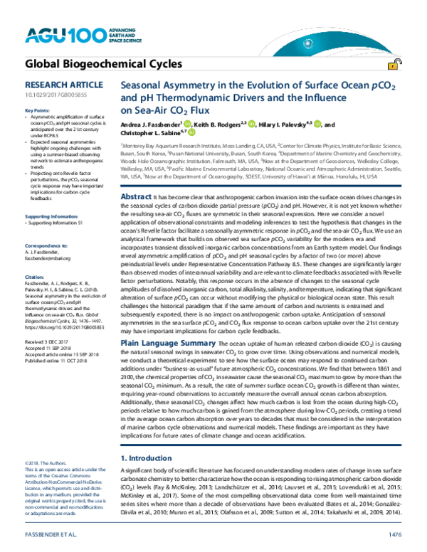 (PDF) Seasonal Asymmetry in the Evolution of Surface Ocean p CO 2 and ...