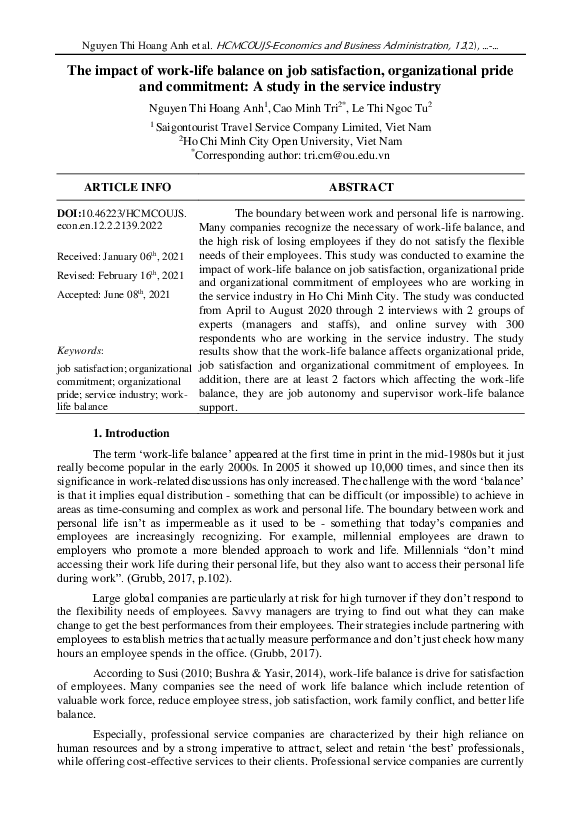 (PDF) The impact of work-life balance on job satisfaction ...