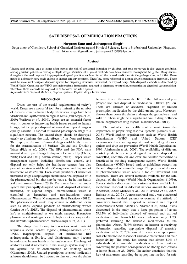  pdf safe disposal of medication practices