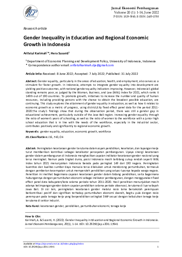 (PDF) Gender Inequality in Education and Regional Economic Growth in ...