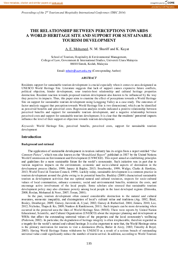 (PDF) The relationship between perceptions towards a world heritage ...