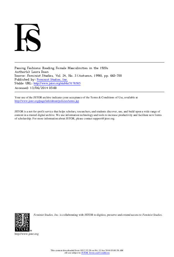 (PDF) LAURA DOAN - PASSING FASHIONS: READING FEMALE MASCULINITIES IN ...