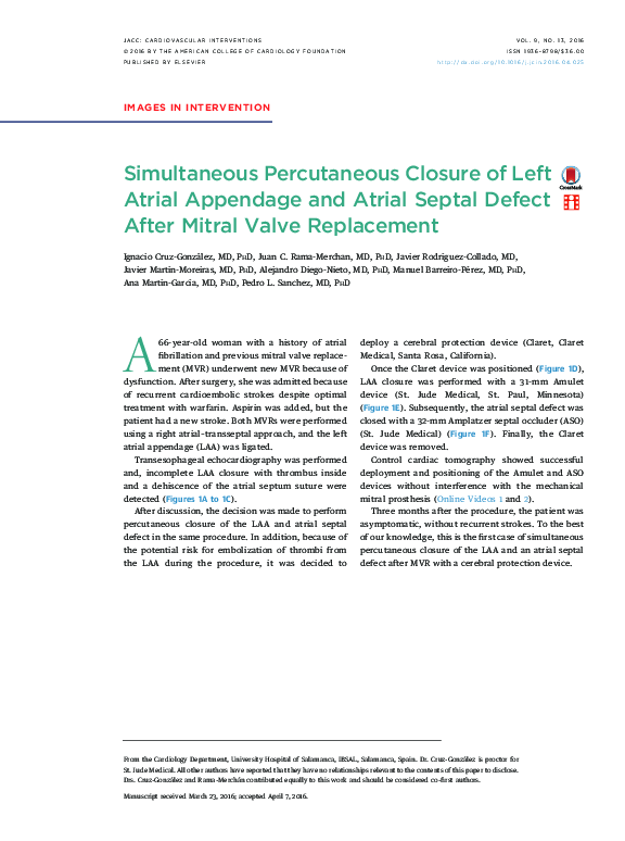 (PDF) Simultaneous Percutaneous Closure of Left Atrial Appendage and ...