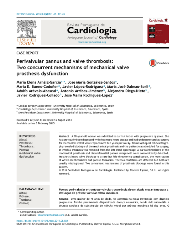 (PDF) Perivalvular pannus and valve thrombosis Two concurrent