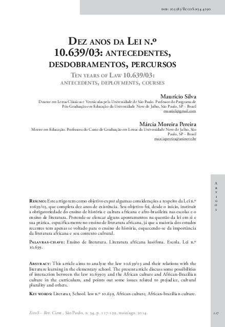 (PDF) Dez anos da lei 10639/03: antecedentes, desdobramentos, percursos
