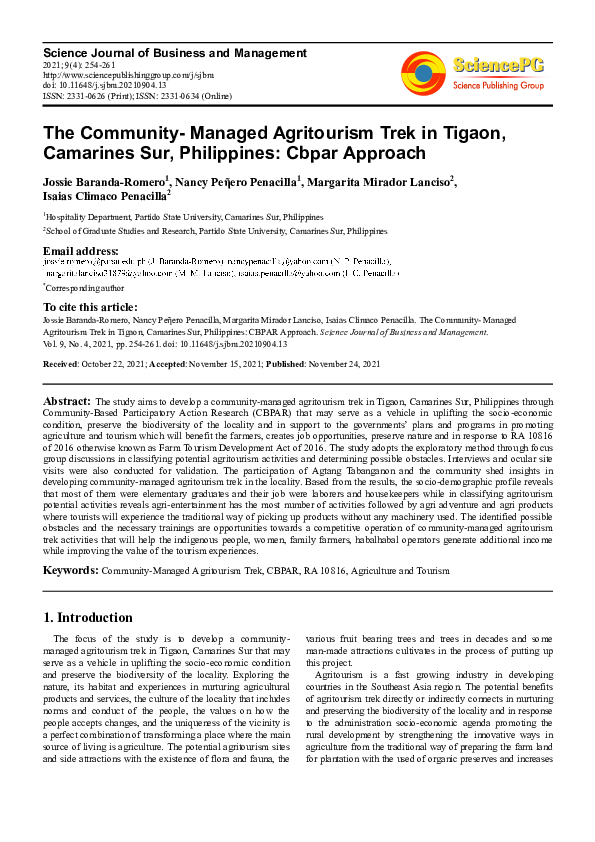 (PDF) The Community- Managed Agritourism Trek in Tigaon, Camarines Sur ...