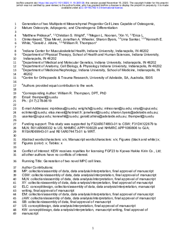(PDF) Generation of two Multipotent Mesenchymal Progenitor Cell Lines ...