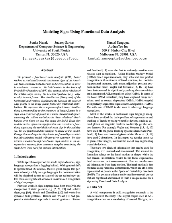 (PDF) Modeling signs using functional data analysis