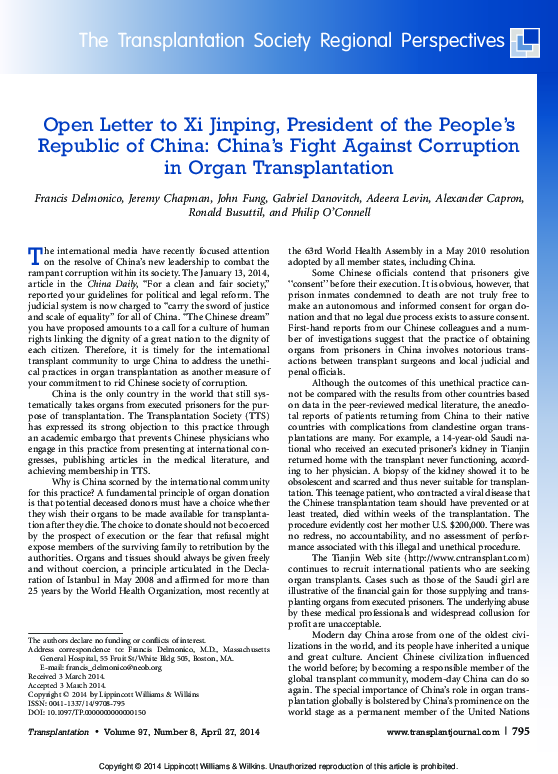 (PDF) Open Letter to Xi Jinping, President of the People’s Republic of