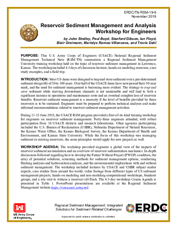 (PDF) Reservoir sediment management and analysis workshop for engineers