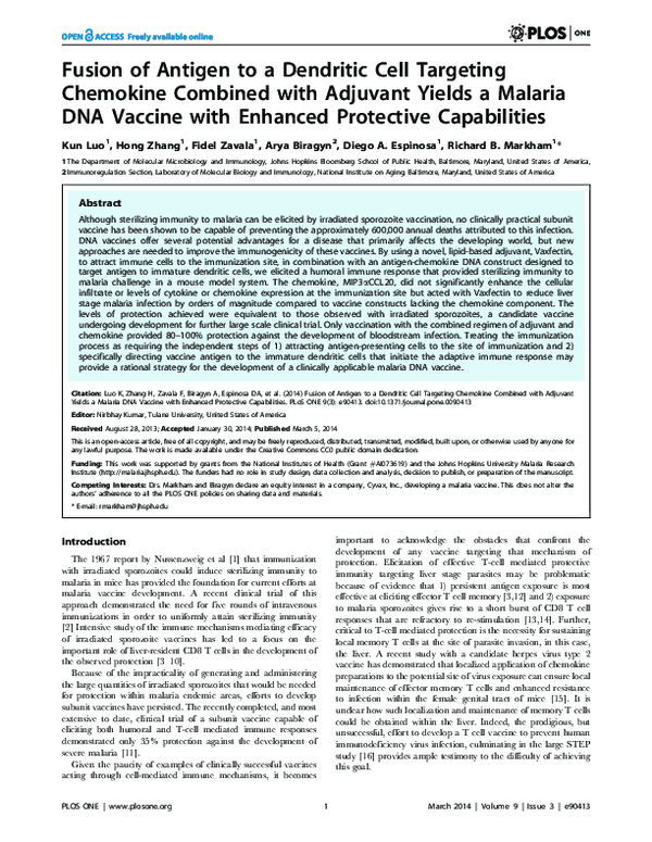 (PDF) Fusion of Antigen to a Dendritic Cell Targeting Chemokine ...