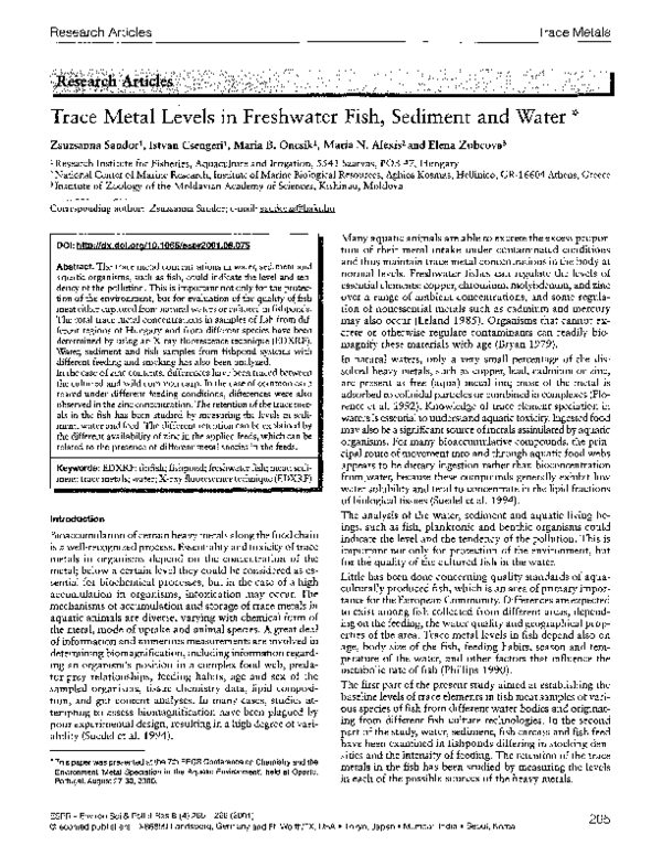 (PDF) Trace metal levels in freshwater fish, sediment and water