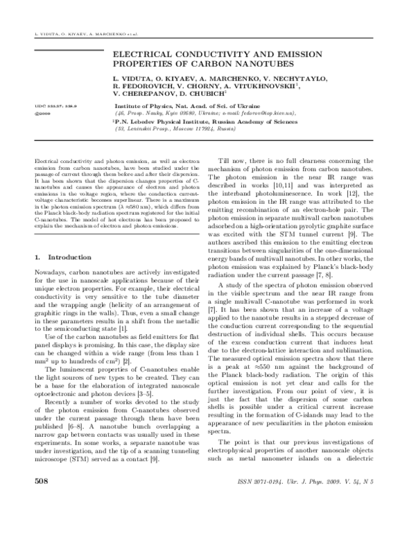 (PDF) Electrical Conductivity and Emission Properties of Carbon Nanotubes