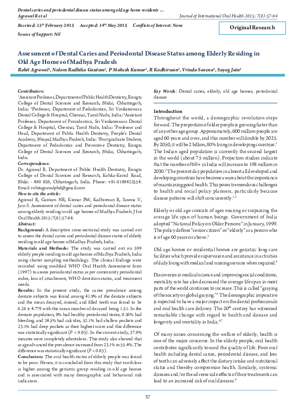 (PDF) Assessment of Dental Caries and Periodontal Disease Status among ...