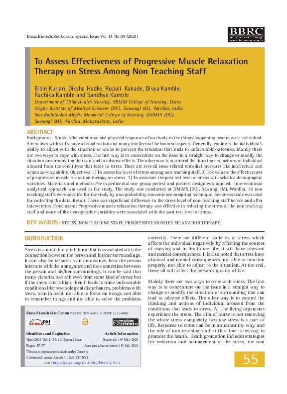 (PDF) To Assess Effectiveness of Progressive Muscle Relaxation Therapy ...