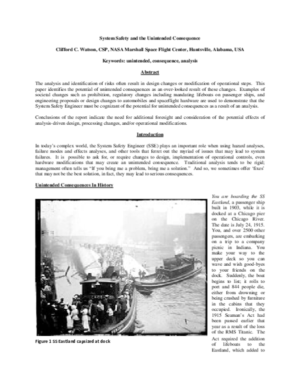 (PDF) System Safety and the Unintended Consequence