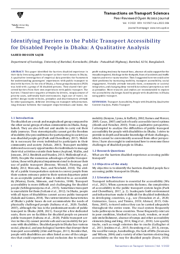(PDF) Identifying Barriers to the Public Transport Accessibility for ...