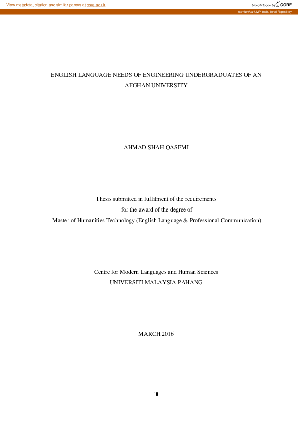 (PDF) English language needs of engineering undergraduates of an Afghan ...