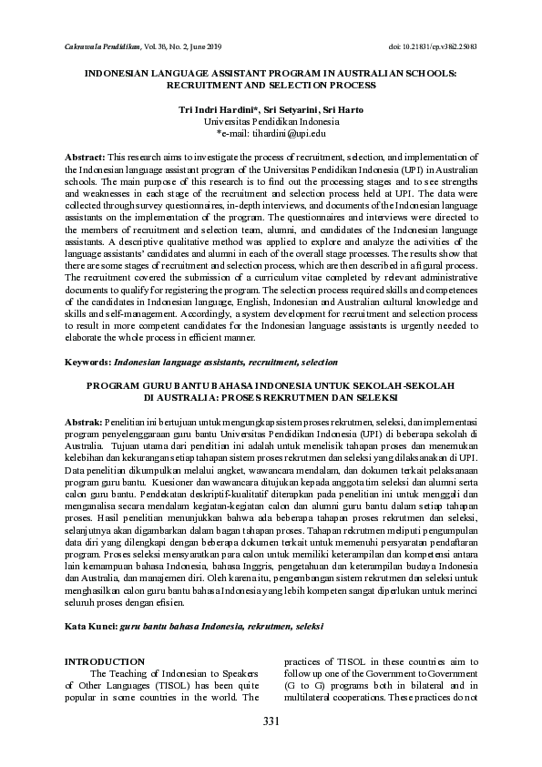 (PDF) Indonesian Language Assistant Program in Australian Schools ...