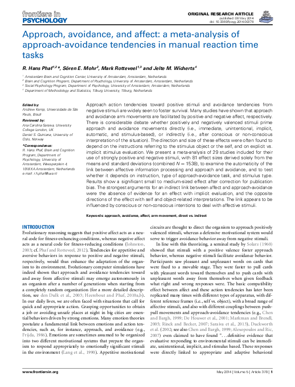 (PDF) Approach, avoidance, and affect: a meta-analysis of approach ...