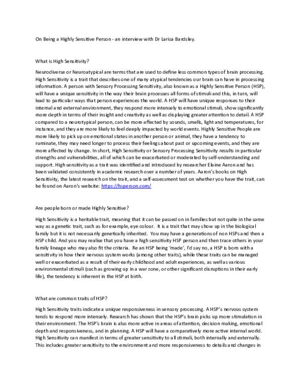 (DOC) On Being a Highly Sensitive Person -an interview with Dr Larisa ...