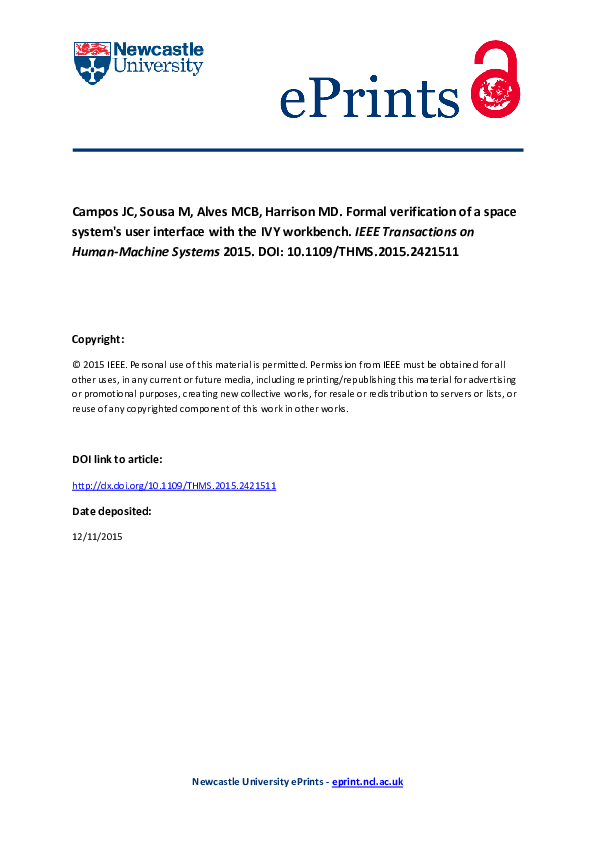 (PDF) Formal Verification of a Space System’s User Interface With the ...