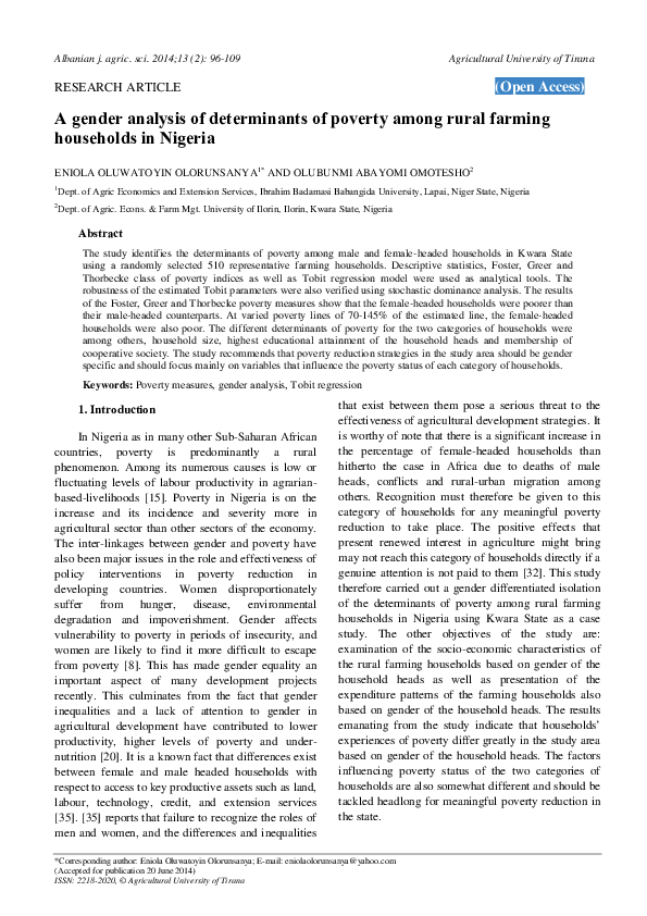 (PDF) A gender analysis of determinants of poverty among rural farming ...