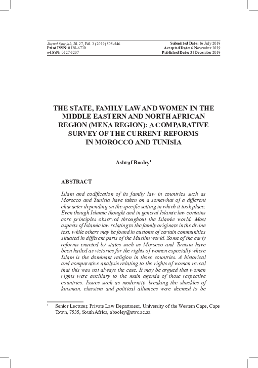 (PDF) The State, Family Law and Women in the Middle Eastern and North ...