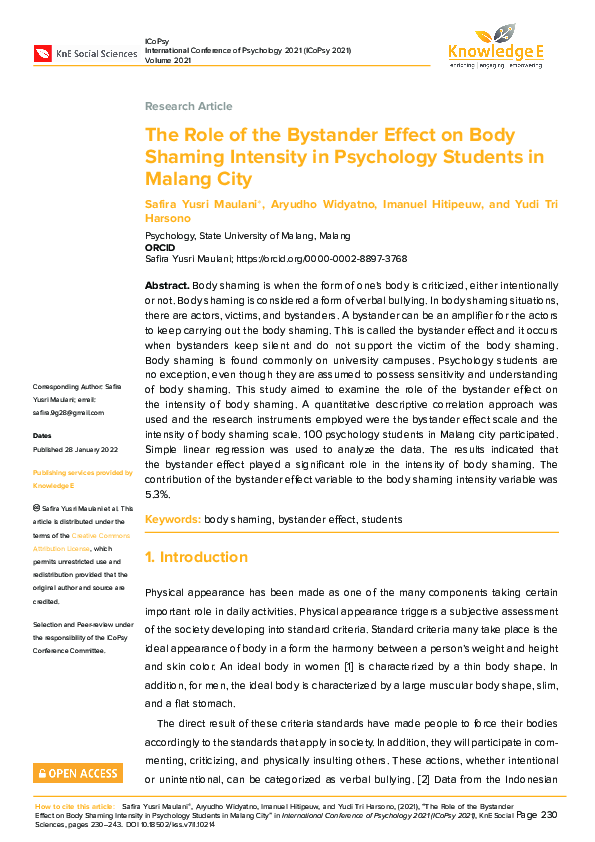 (PDF) The Role of the Bystander Effect on Body Shaming Intensity in ...
