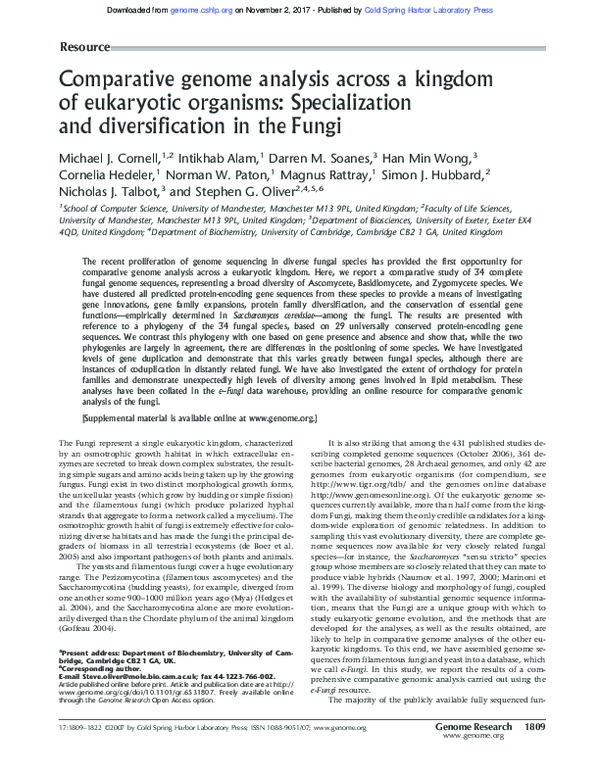 (PDF) Comparative genome analysis across a kingdom of eukaryotic ...