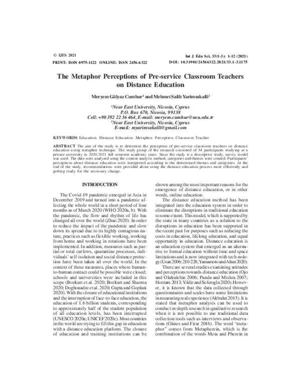 (PDF) The Metaphor Perceptions of Pre-service Classroom Teachers on ...