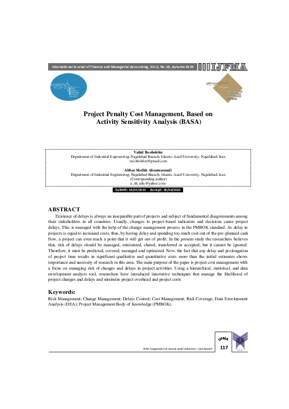 (PDF) Project Penalty Cost Management, Based on Activity Sensitivity ...