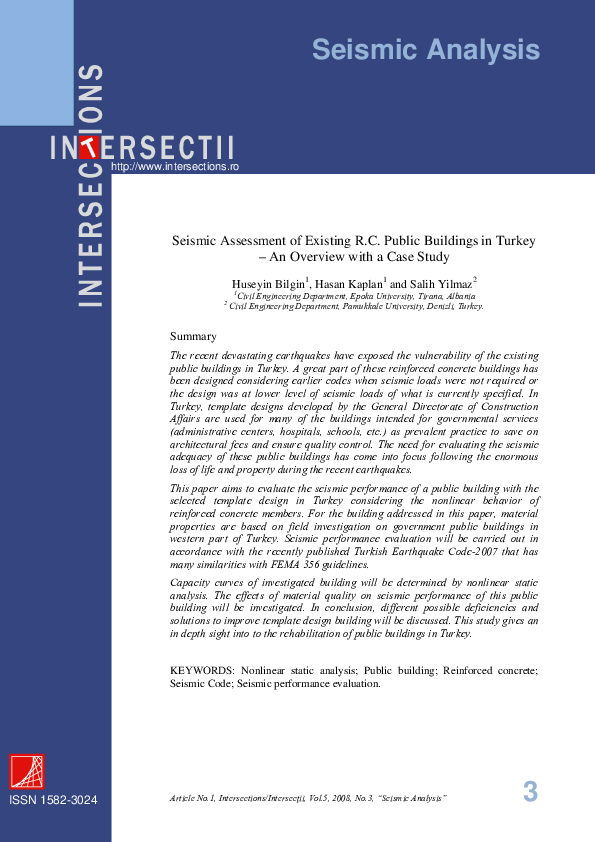 (PDF) Seismic Assessment of Existing RC Public Buildings in Turkey An ...