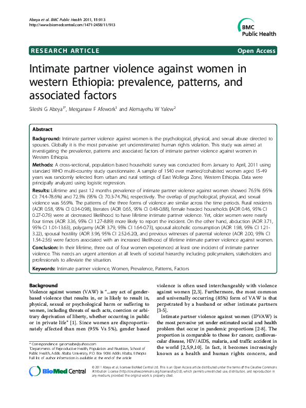 (PDF) Intimate partner violence against women in western Ethiopia ...