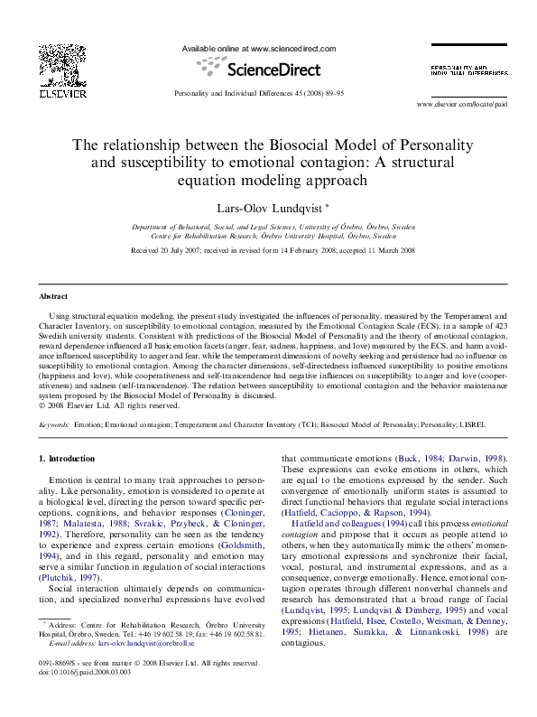 (PDF) The relationship between the Biosocial Model of Personality and ...