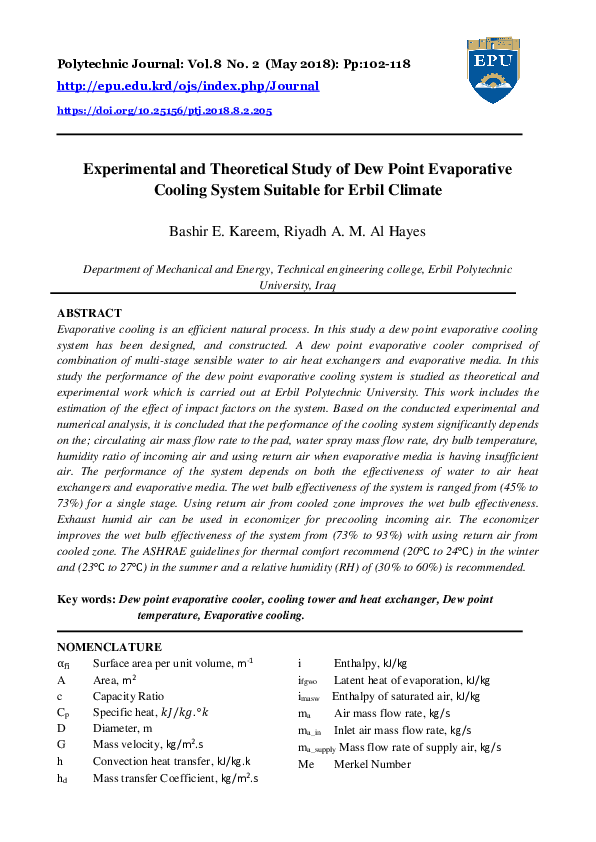 (PDF) Experimental and Theoretical Study of Dew Point Evaporative ...