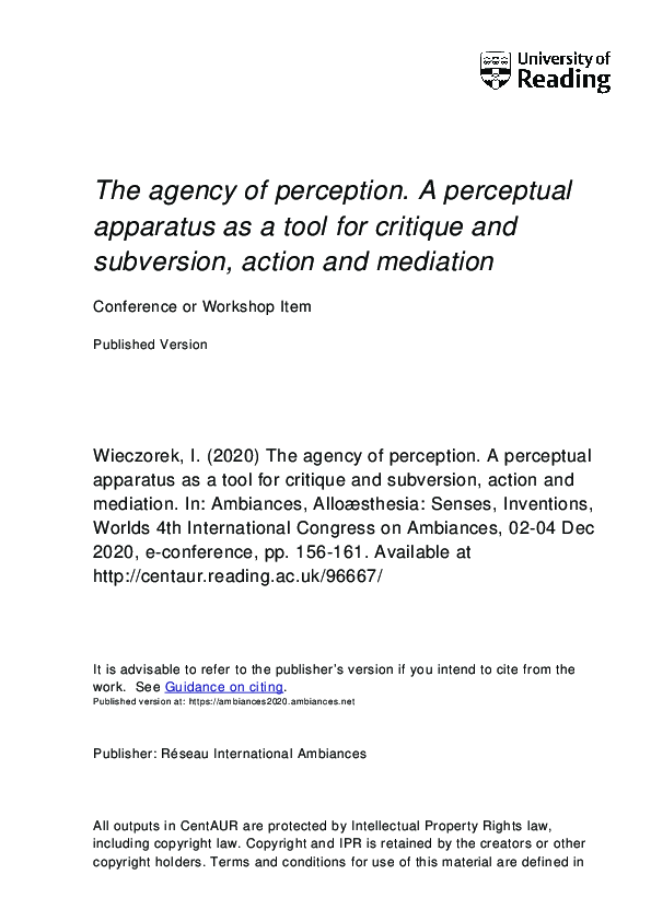 (PDF) The Agency of Perception, A Perceptual Apparatus as a Tool for ...