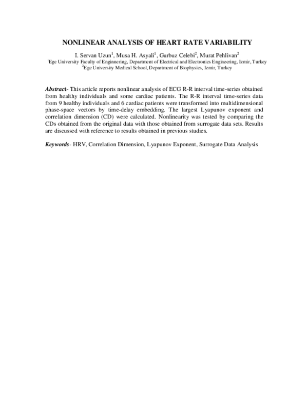 (PDF) Nonlinear Analysis of Heart Rate Variability