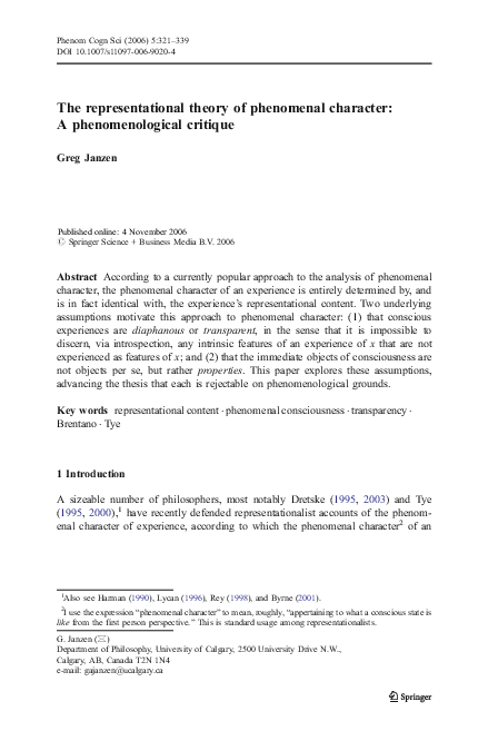 (PDF) The representational theory of phenomenal character: A ...