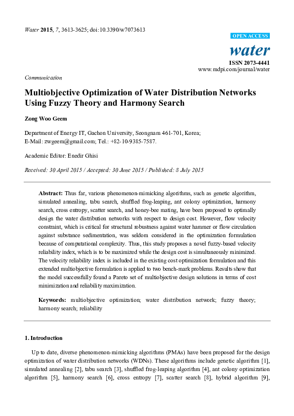 (PDF) Communication Multiobjective Optimization of Water Distribution ...