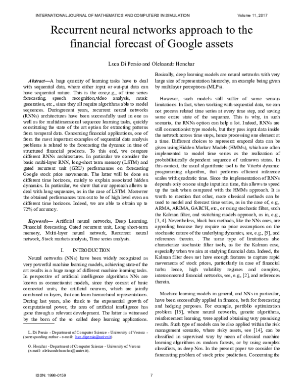 (PDF) Recurrent Neural Networks Approach to the Financial Forecast of ...