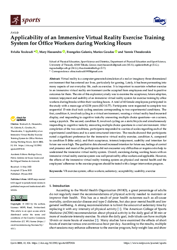 (PDF) Applicability of an Immersive Virtual Reality Exercise Training ...